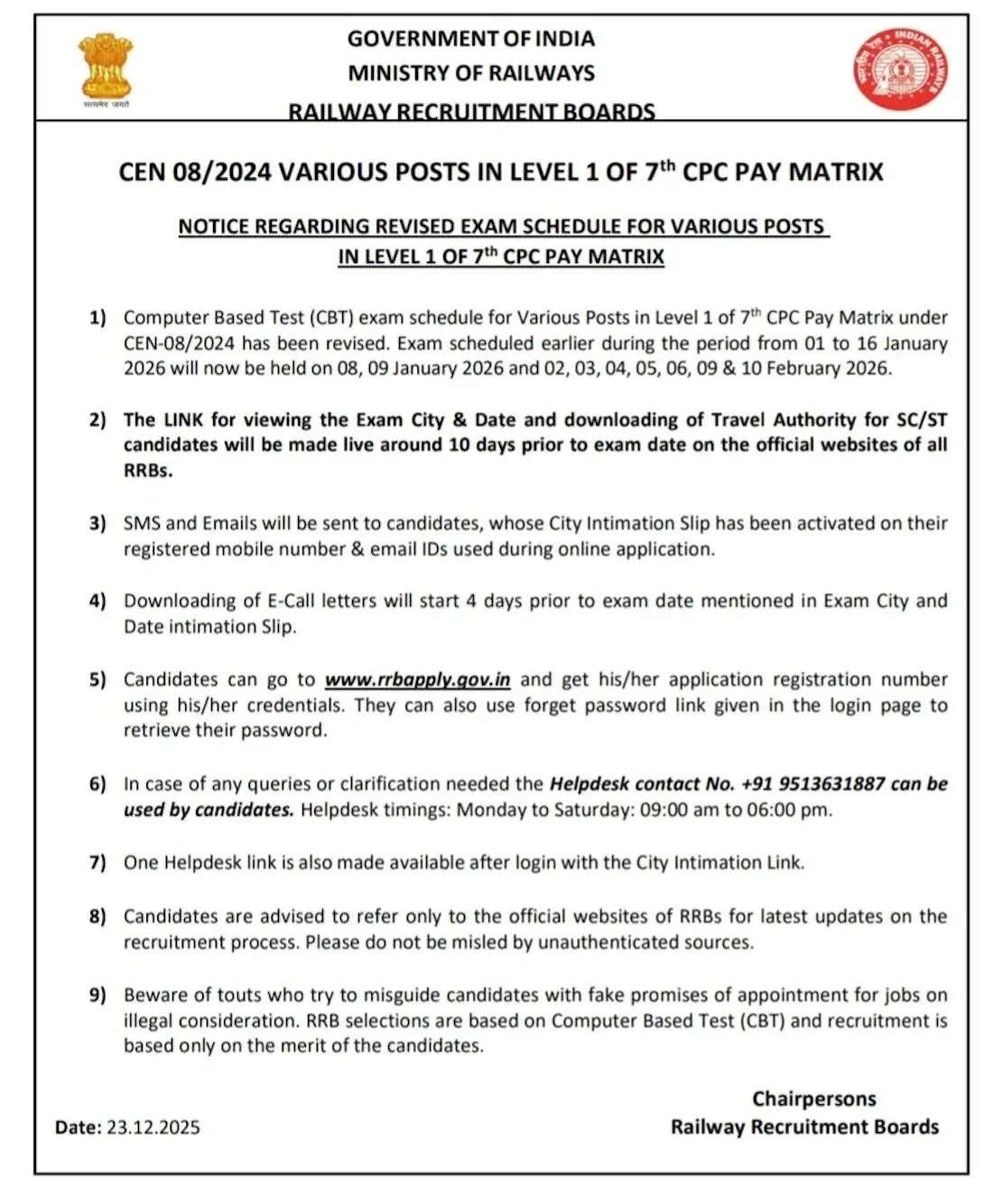 RRB Group D Exam Date 2025 Revised