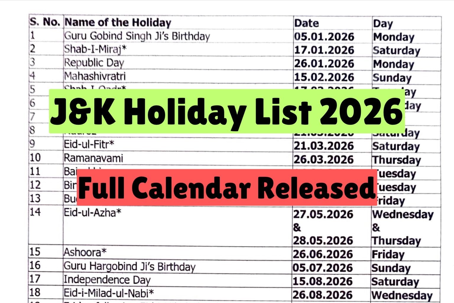 JK Govt Holiday List 2026 PDF Released Check Full JK Holiday List PDF jk-govt-holiday-list-2026-pdf-released-check-full-jk-holiday-list-pdf