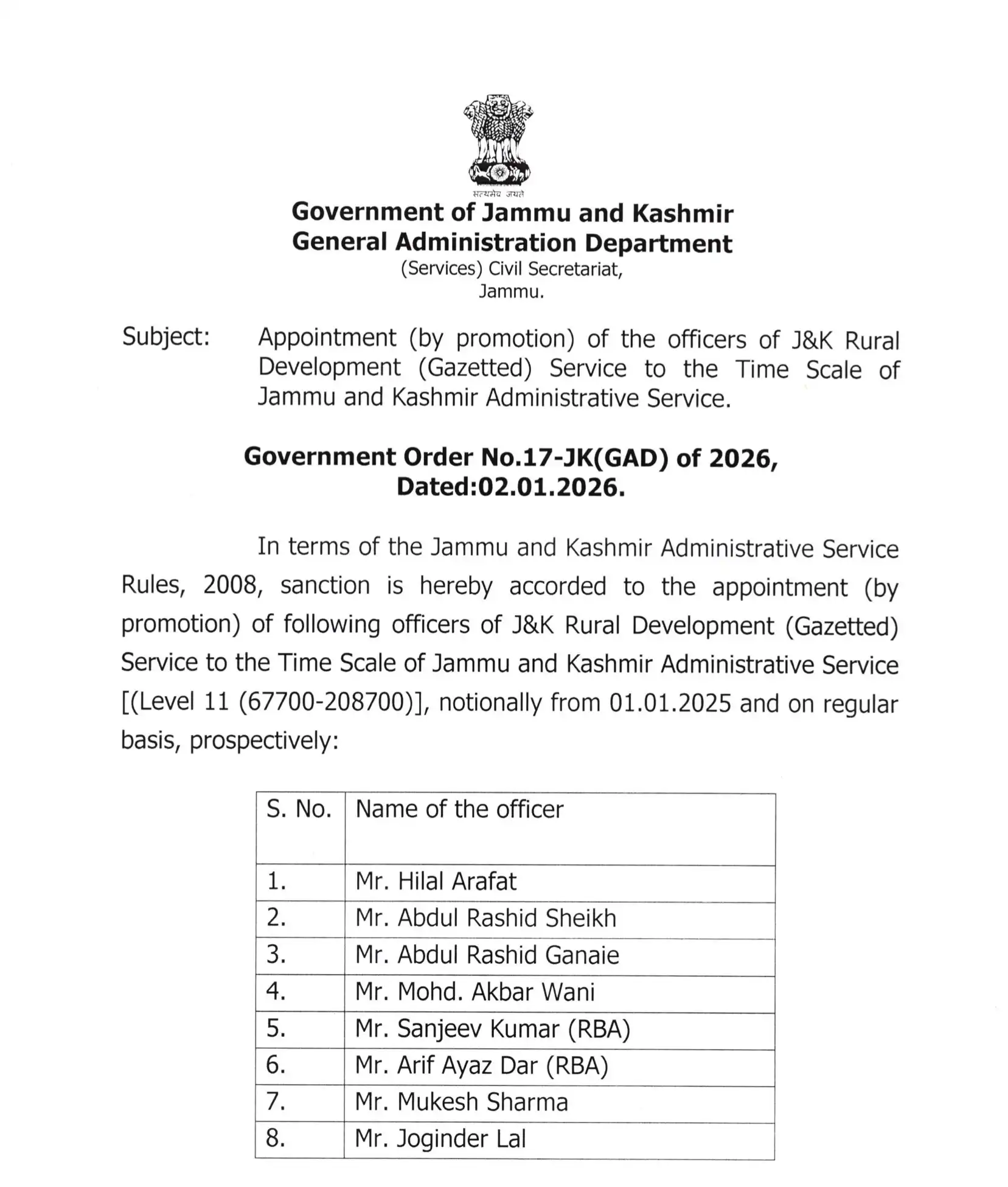 8 RDD Officers to JKAS