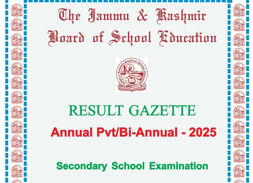 JKBOSE 10th Result Gazette 2025